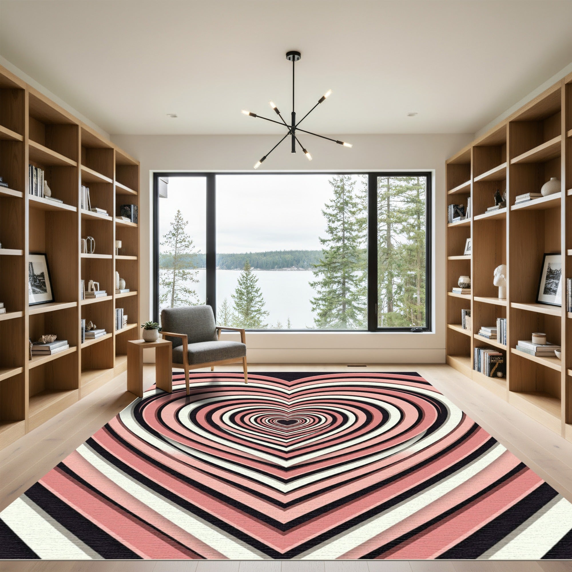 Coral Pink Heart Illusion Rug