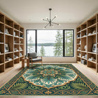 Elegant Emerald Tropical Botanical Medallion Rug