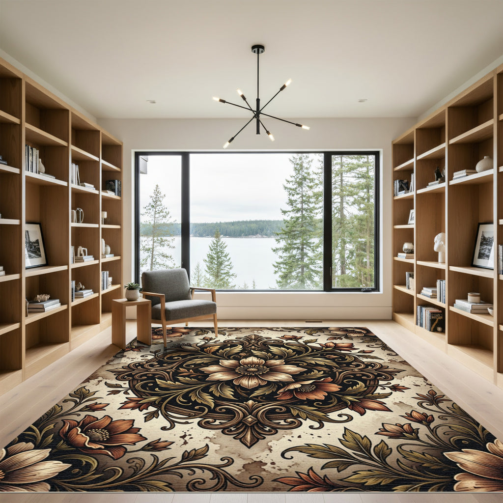 Antique Sepia Botanical Scroll Rug