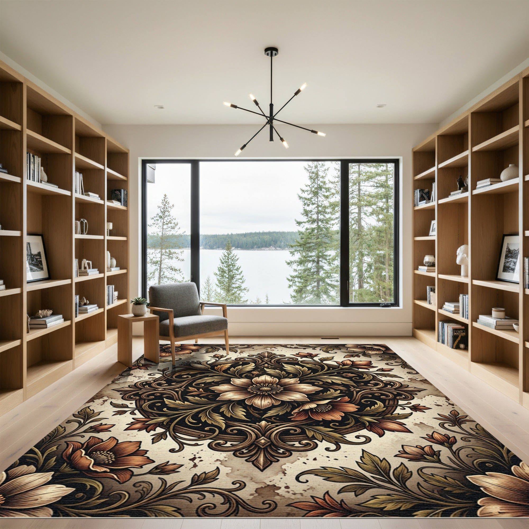 Antique Sepia Botanical Scroll Rug