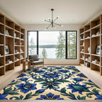 Elegant Cobalt Floral Scroll Damask Rug