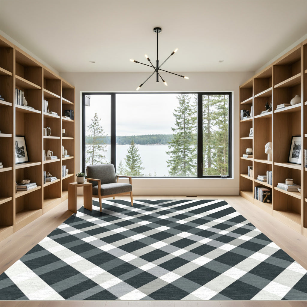 Modern Gray Plaid Diagonal Rug