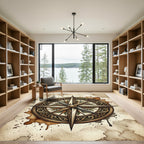 Ornate Golden Compass Nautical Map Rug