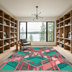 Isometric Pink Floral Lattice Garden Rug