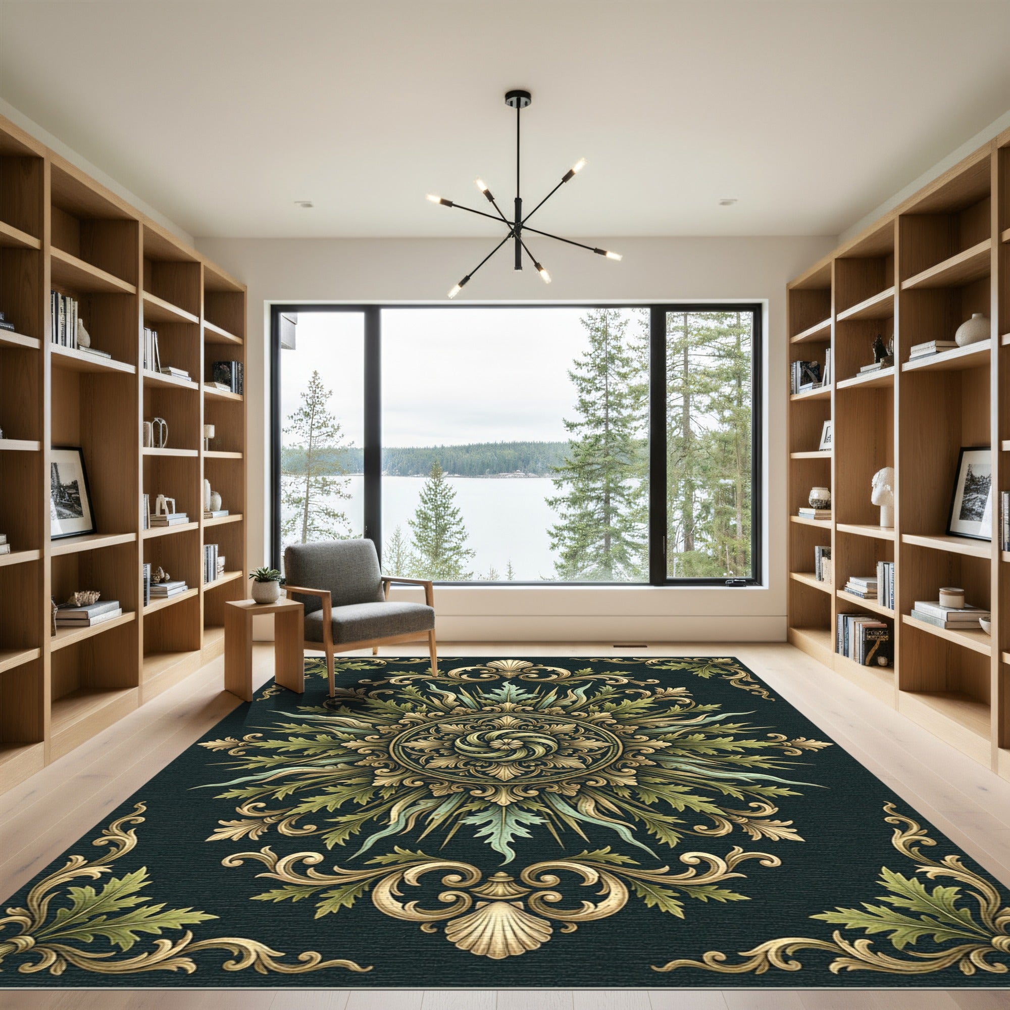 Ornate Golden Sage Filigree Medallion Rug