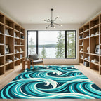 Abstract Teal Ocean Swirl Composed Art Rug