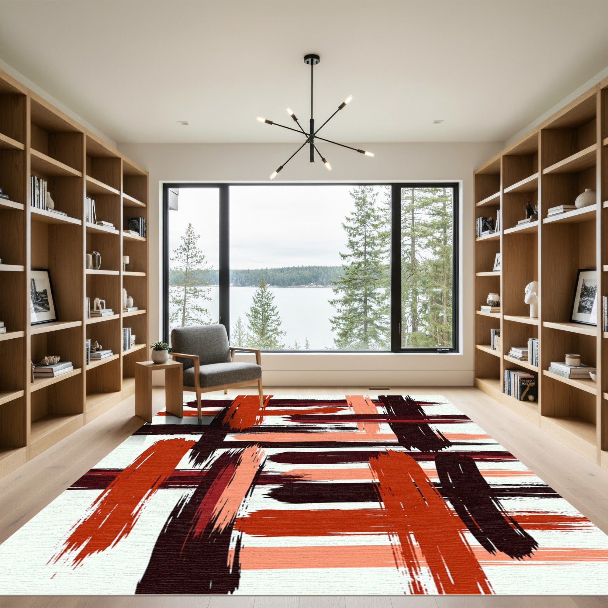 Bold Red Orange Brush Stroke Rug