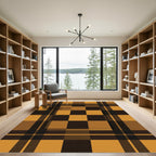 Amber Brown Plaid Squares Rug