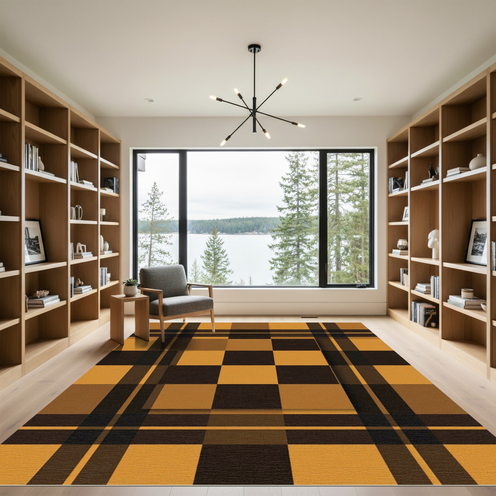 Amber Brown Plaid Squares Rug