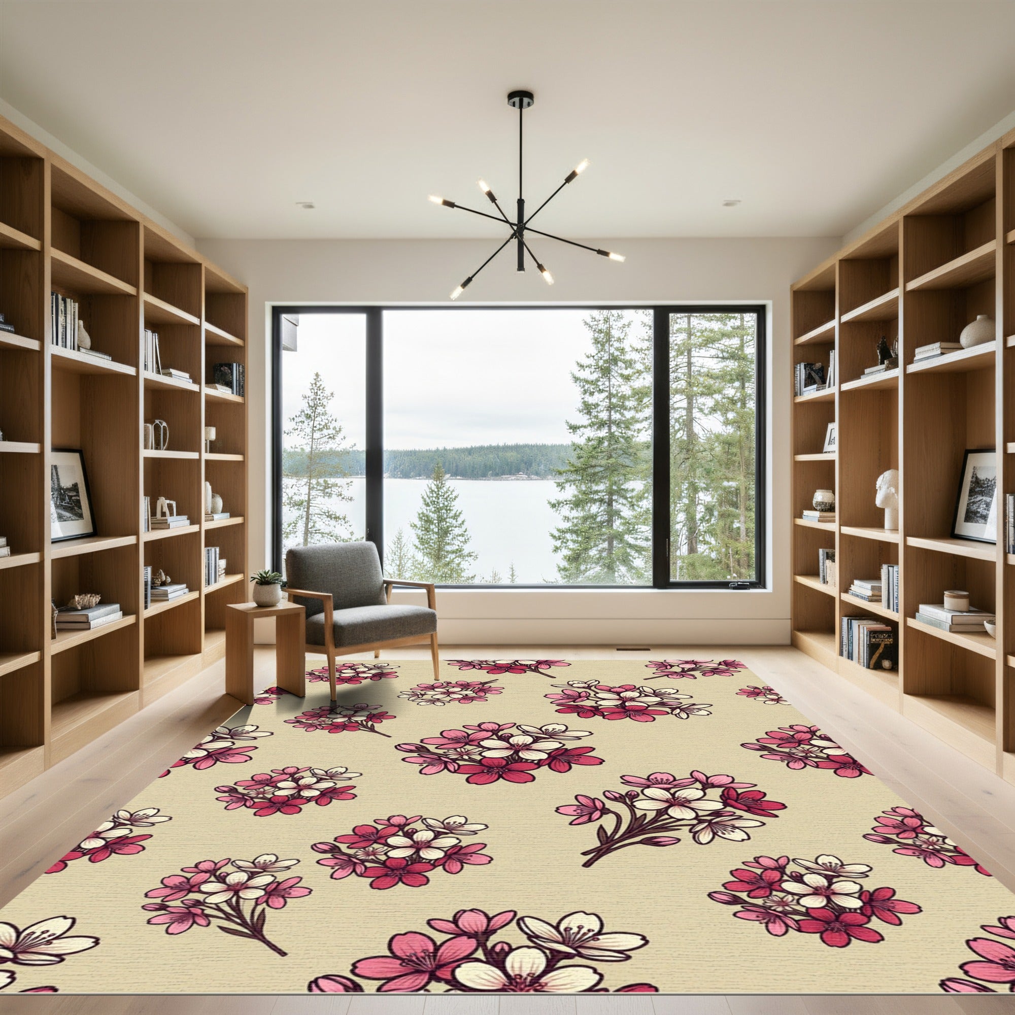 Sweet Pink Cherry Blossom Clusters Rug