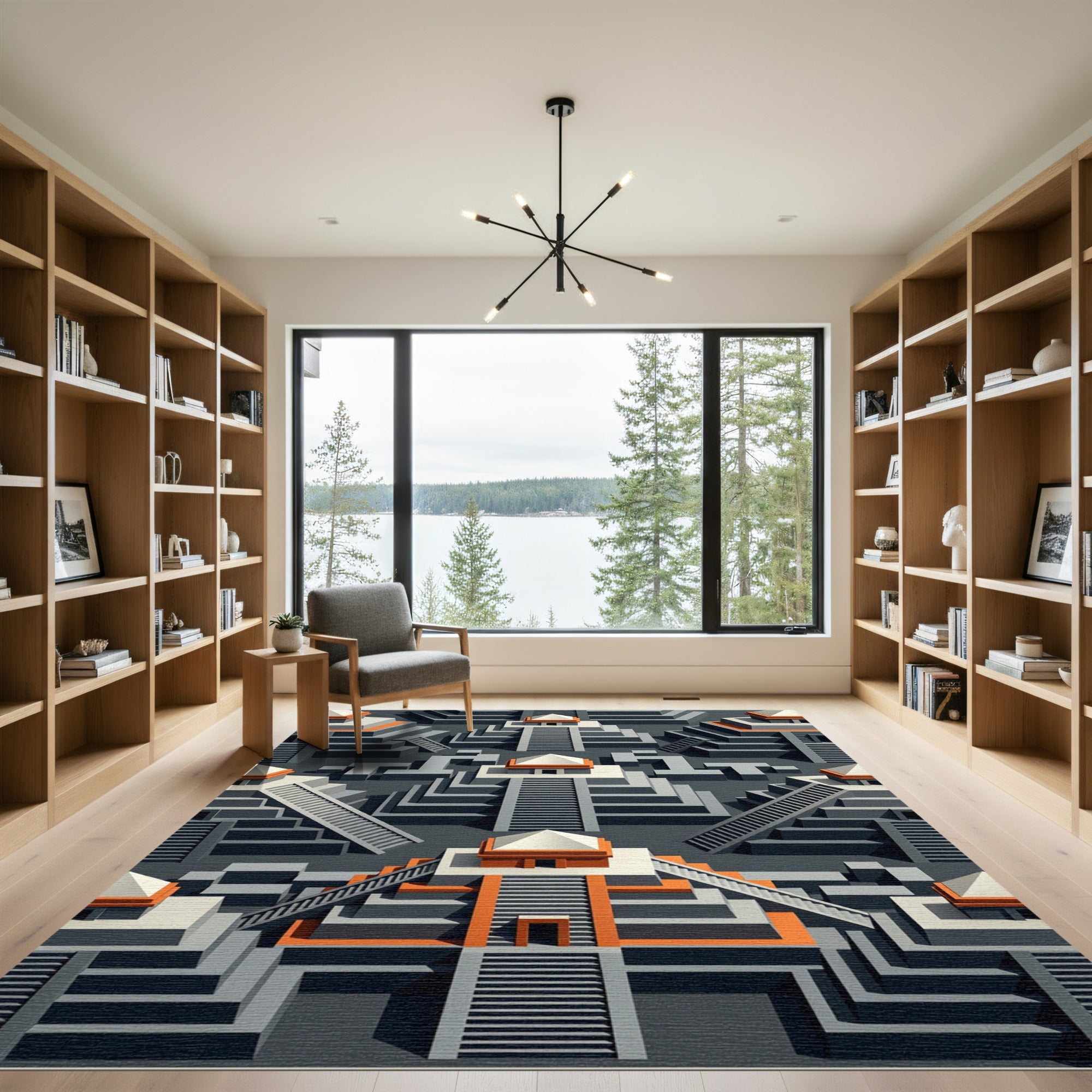 Monochromatic Aztec Temple Steps Rug
