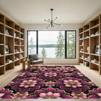 Pink Purple Floral Gold Embossed Rug