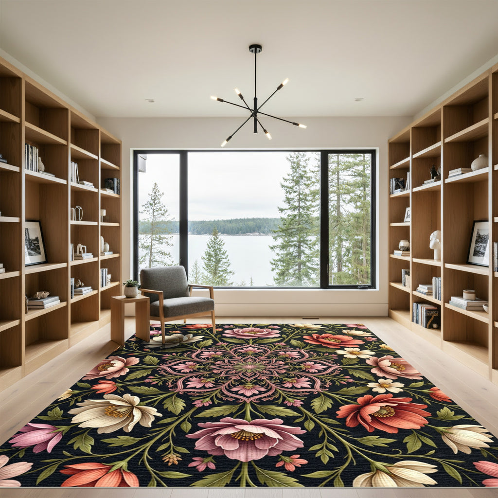 Ethereal Pink Floral Centerpiece Medallion Rug