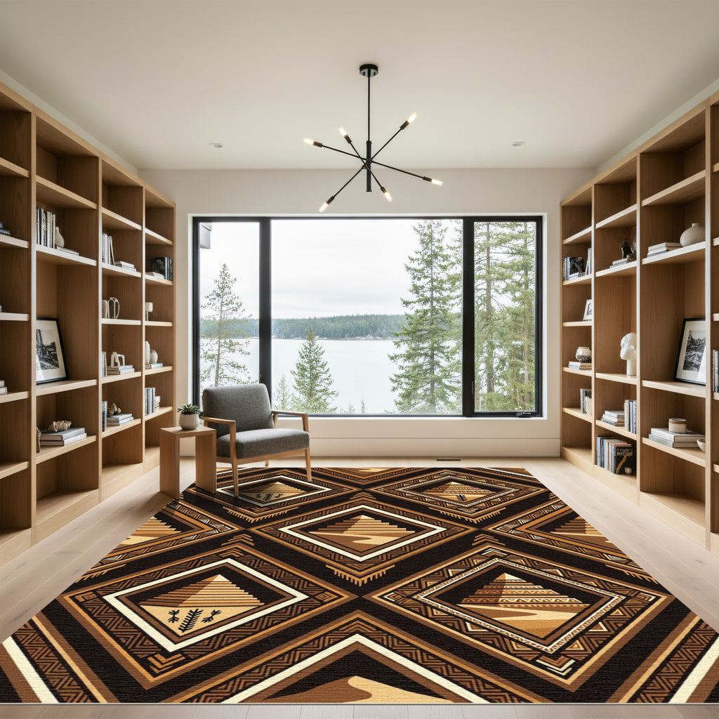 Geometric Pyramid Earth Tone Diamond Rug
