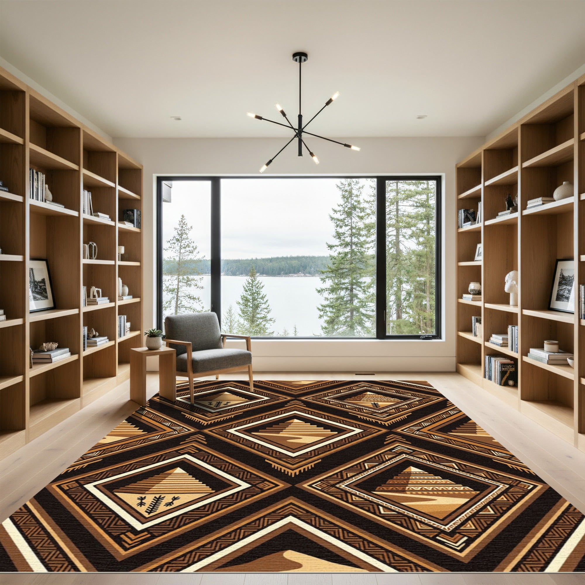 Geometric Pyramid Earth Tone Diamond Rug