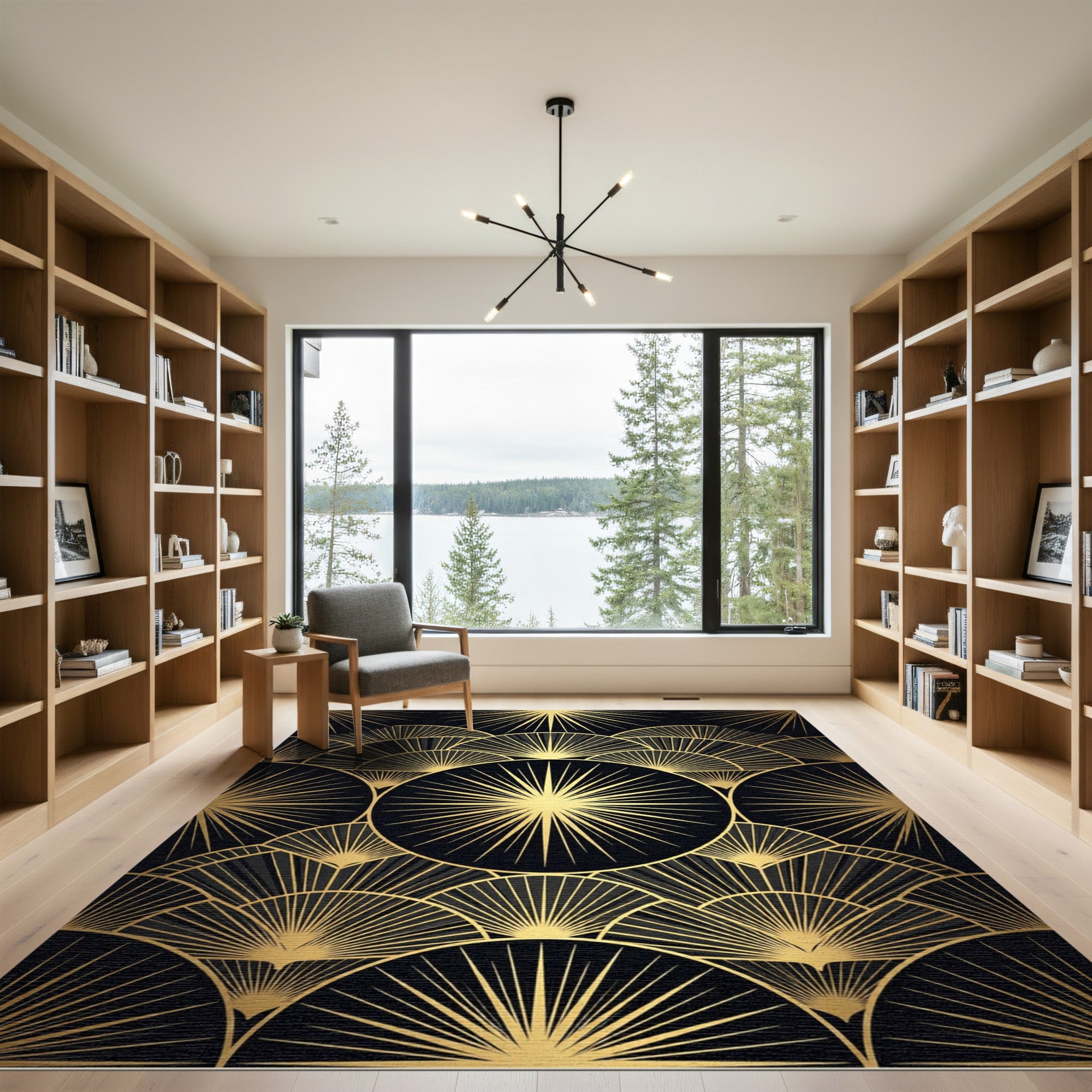 Art Deco Golden Fan Burst Rug