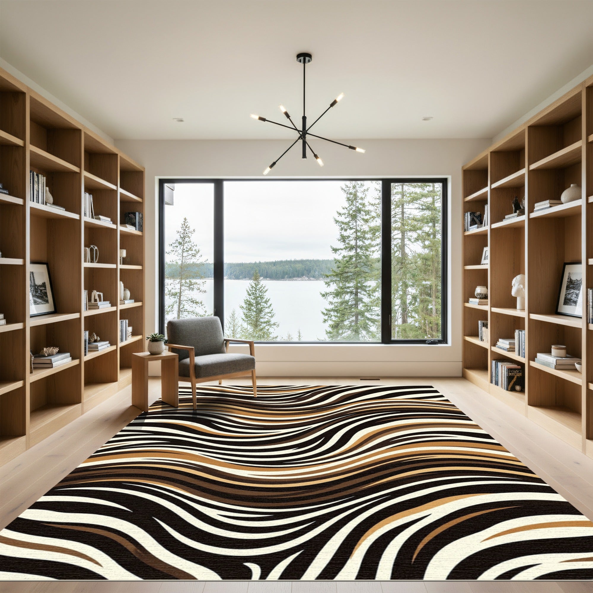 Abstract Chocolate Cream Wavy Zebra Rug