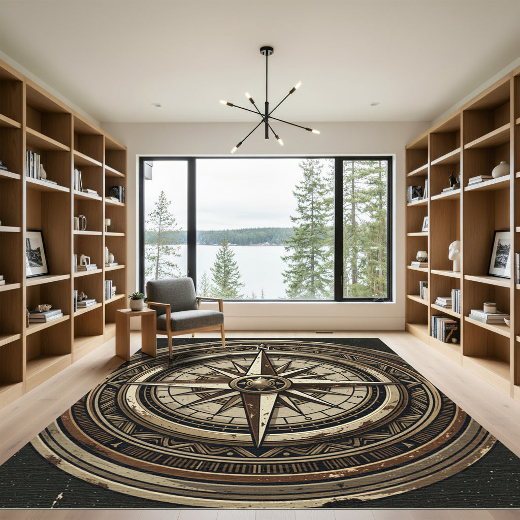 Vintage Nautical Compass Medallion Area Rug