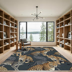 Majestic Golden Leopard Charcoal Landscape Rug