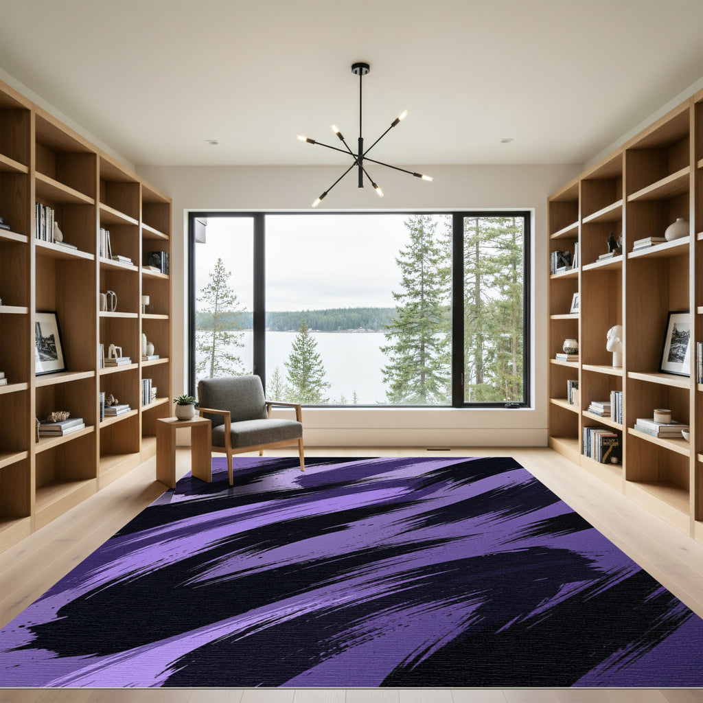 Bold Purple Abstract Artistic Brushstrokes Rug