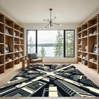 Monochrome Art Deco Cityscape Buildings Rug