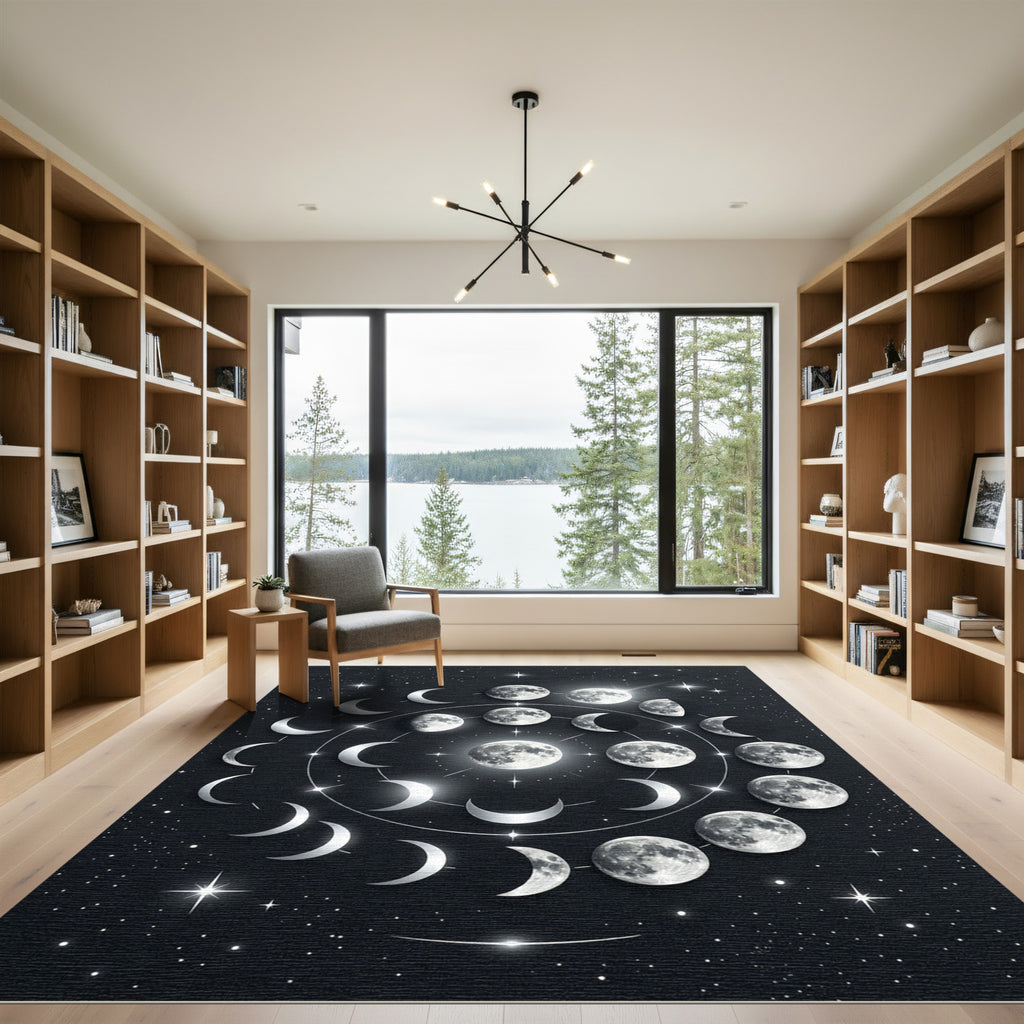 Celestial Lunar Phase Monochrome Area Rug