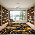 Luxurious Gold and Black Liquid Wave Rug