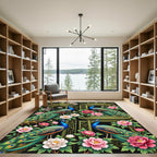Ornate Peacock Peony Pagoda Chinoiserie Rug
