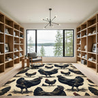 Vintage Black Chicken Farm Illustration Rug