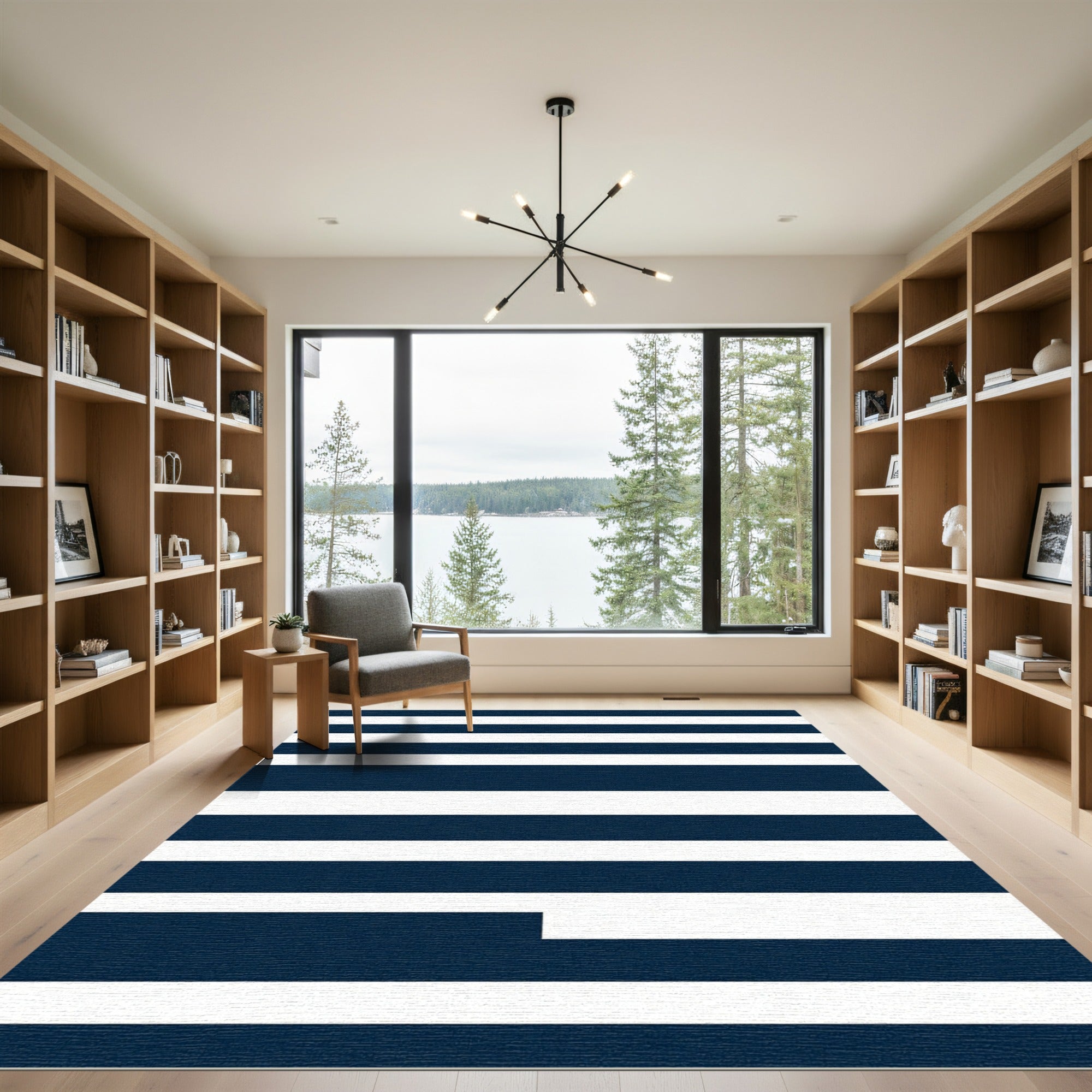 Minimalist Navy White Horizontal Stripe Rug