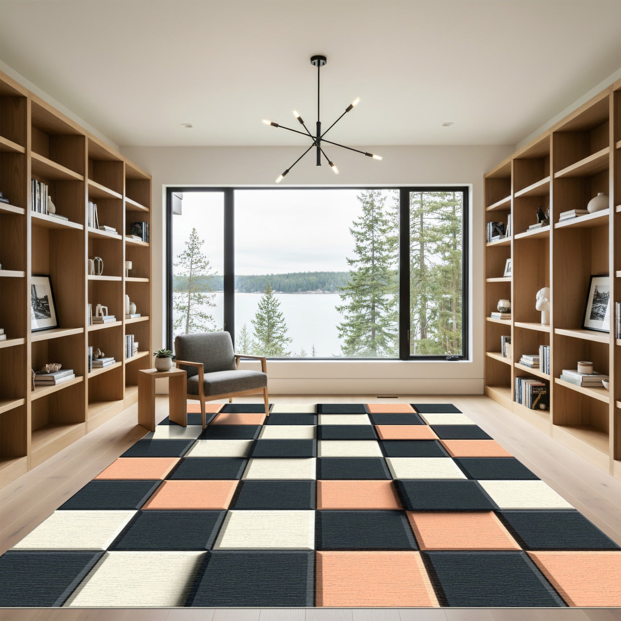 Modern Geometric Block Grid Rug