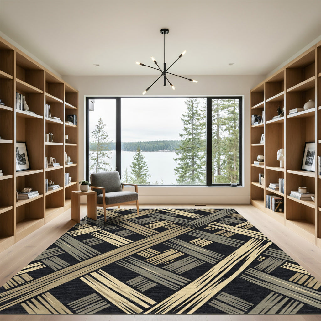 Abstract Gold and Gray Woven Texture Rug