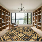 Golden Lattice Diamond Geometric Weave Rug