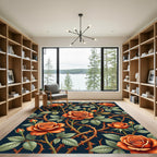 Moody Orange Rose and Thorn Botanical Rug