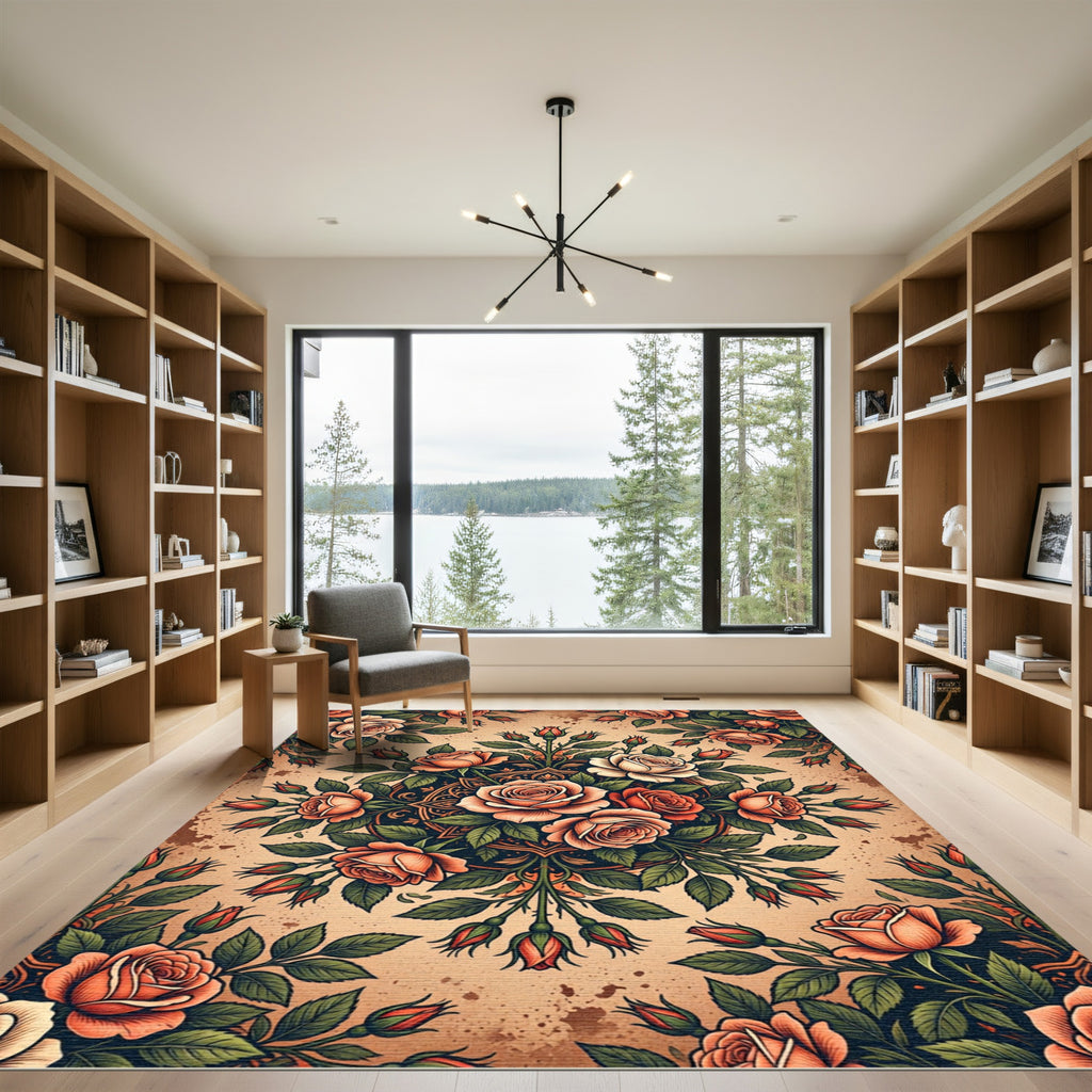 Vintage Amber Rose Medallion Bouquet Rug