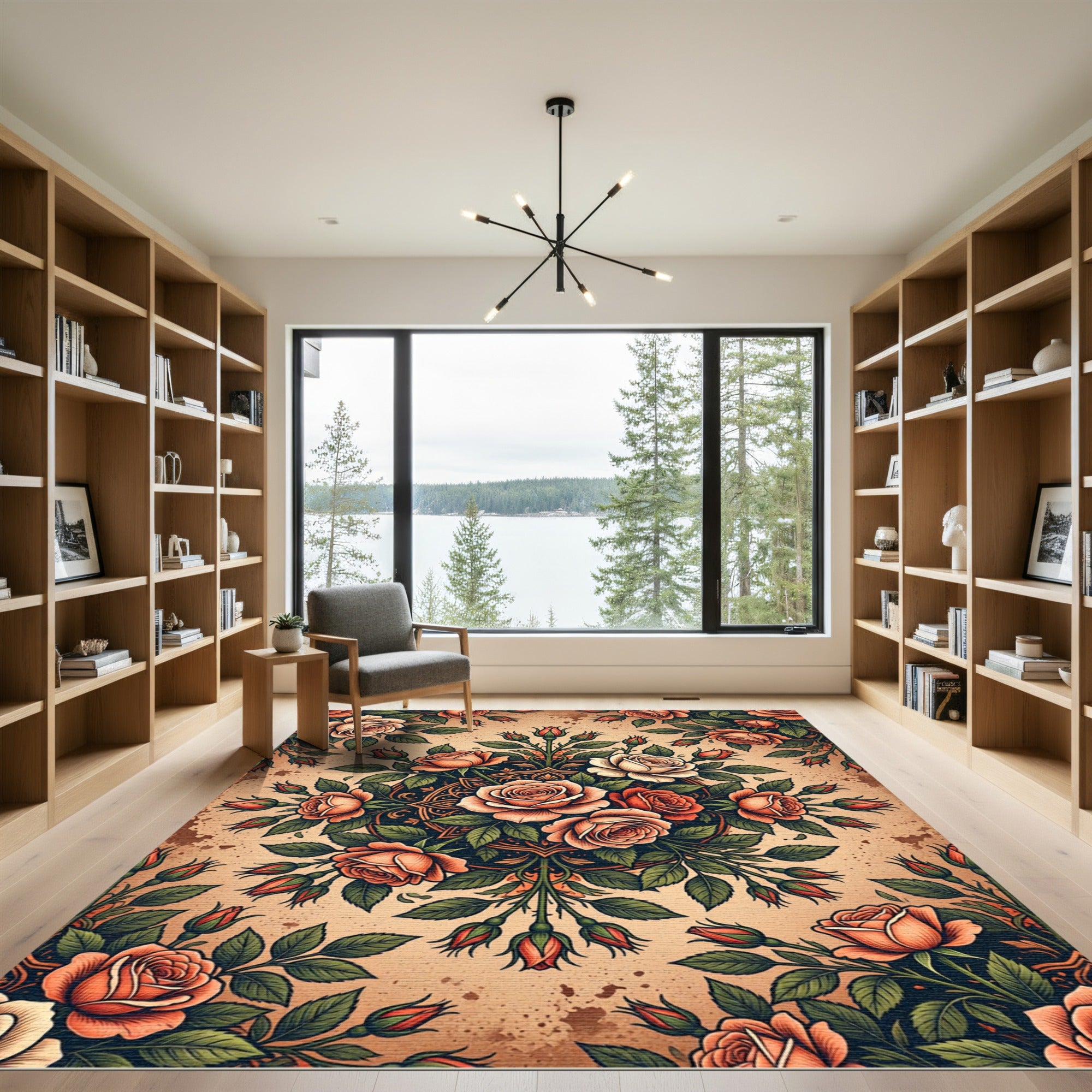 Vintage Amber Rose Medallion Bouquet Rug