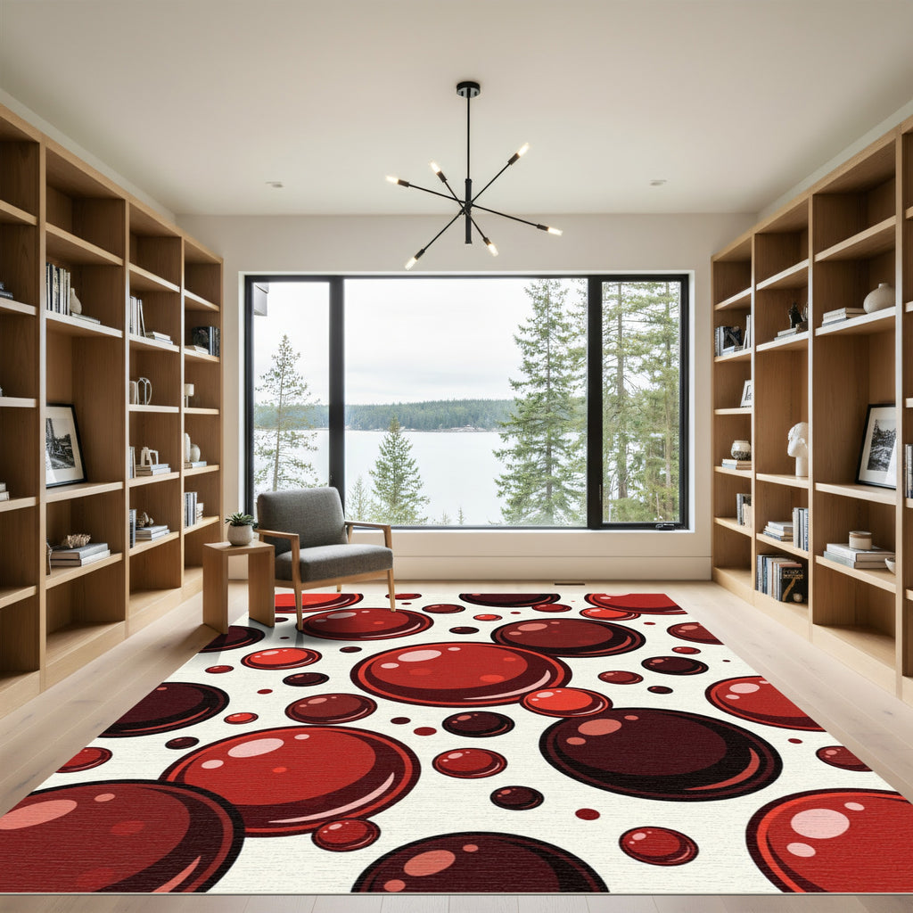 Red Bubbles Scattered Composition Rug