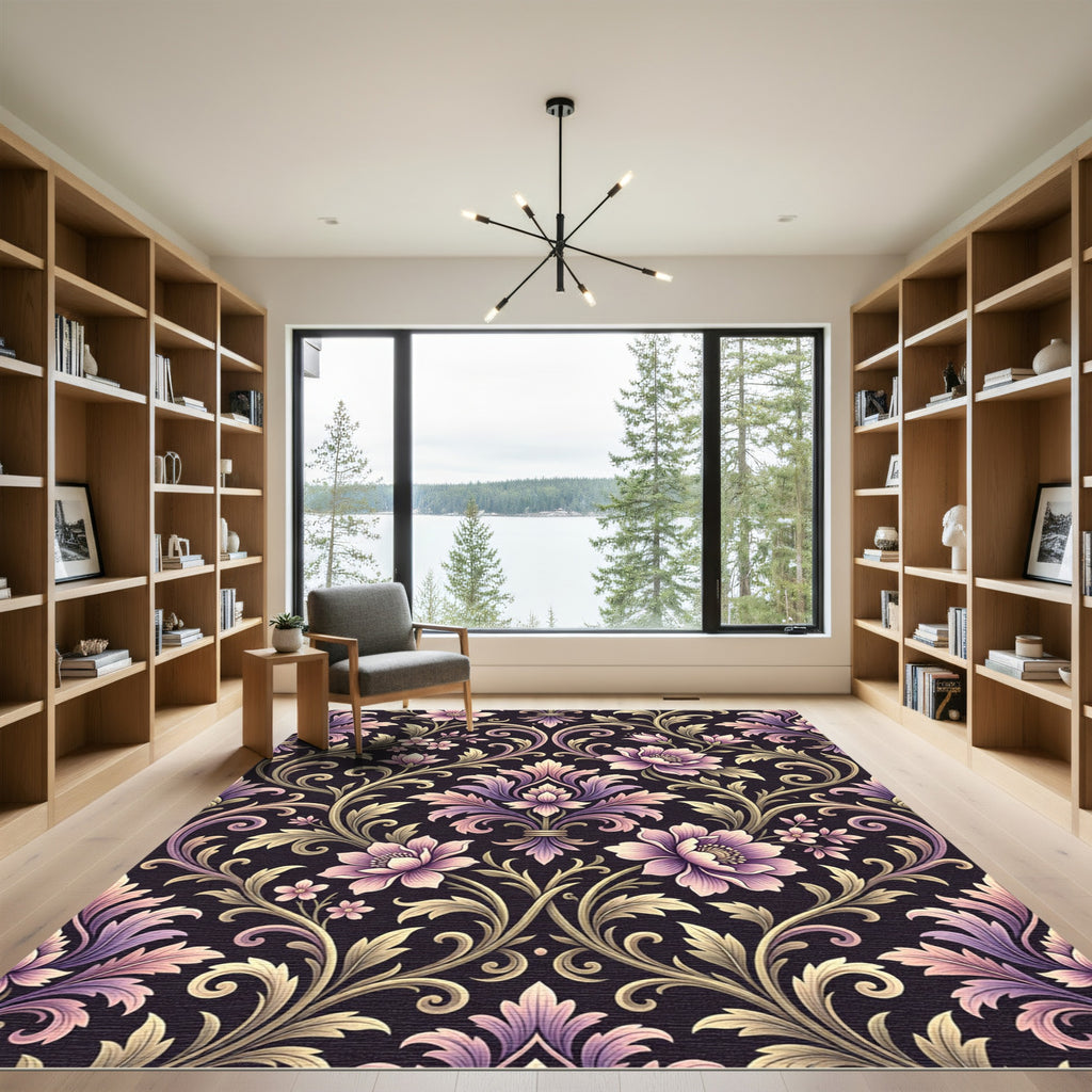 Ornate Lilac Floral Vine Scroll Rug