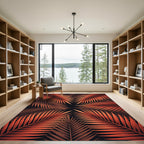 Vibrant Burnt Orange Palm Frond Abstract Rug