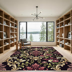 Ornate Crimson Floral Scrollwork Rug