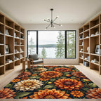 Autumnal Dahlia Bloomed Floral Garden Rug