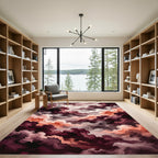 Moody Crimson Abstract Cloud Swirl Rug