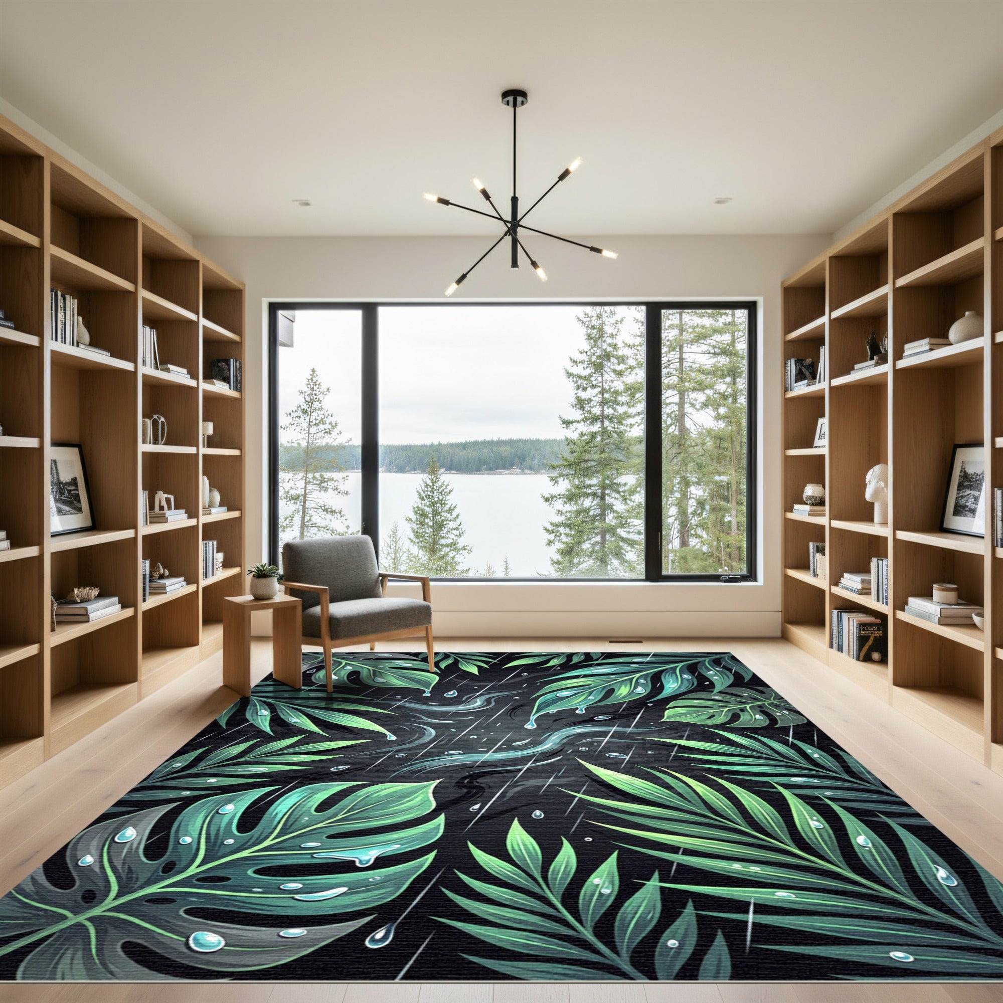 Lush Green Tropical Foliage Rain Rug