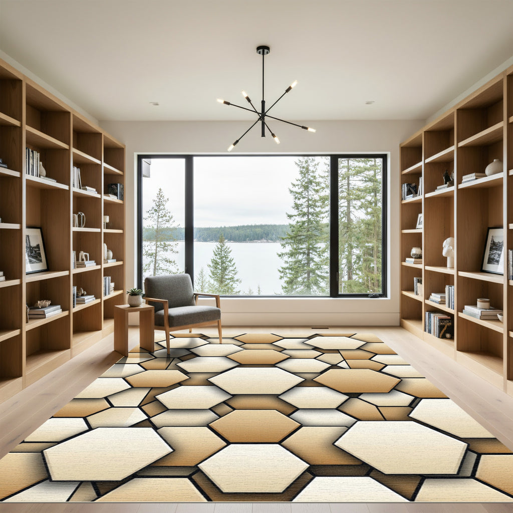 Earthy Tones Hexagonal Grid Rug
