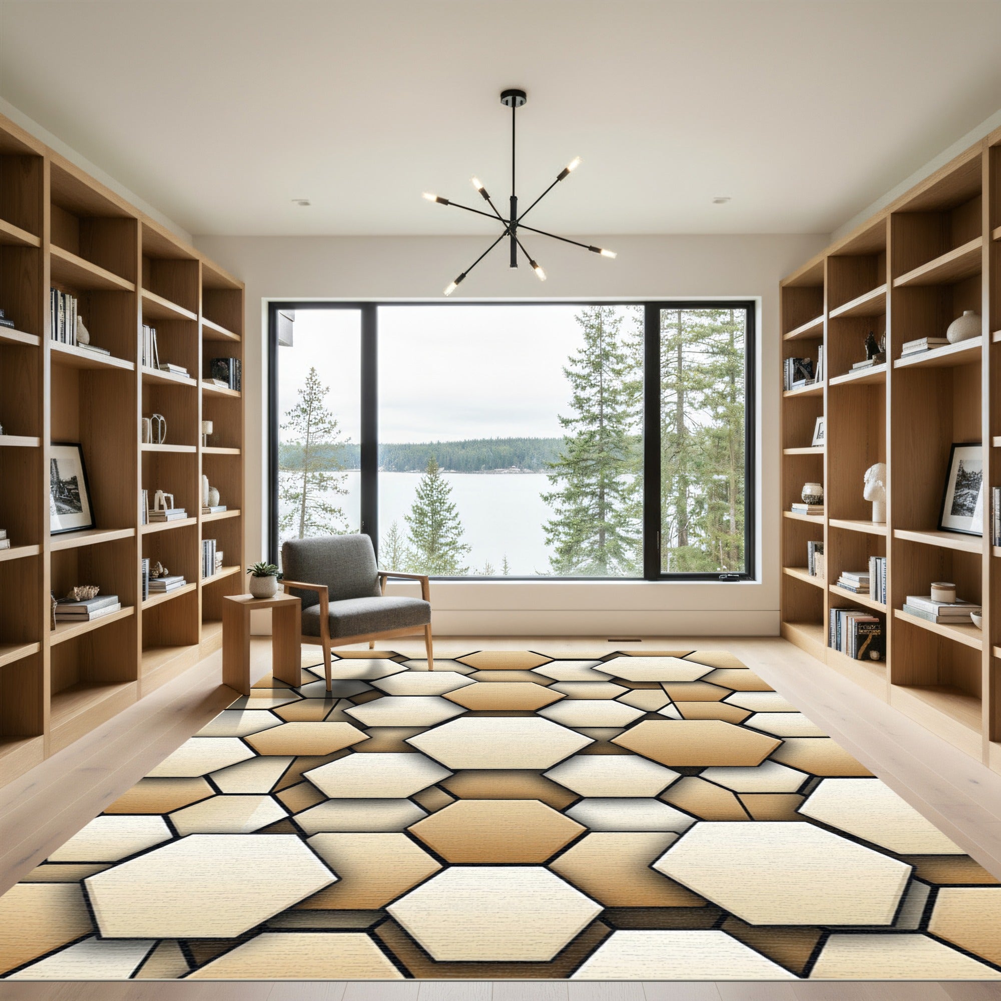 Earthy Tones Hexagonal Grid Rug