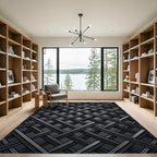 Modern Charcoal Intersecting Geometric Weave Rug
