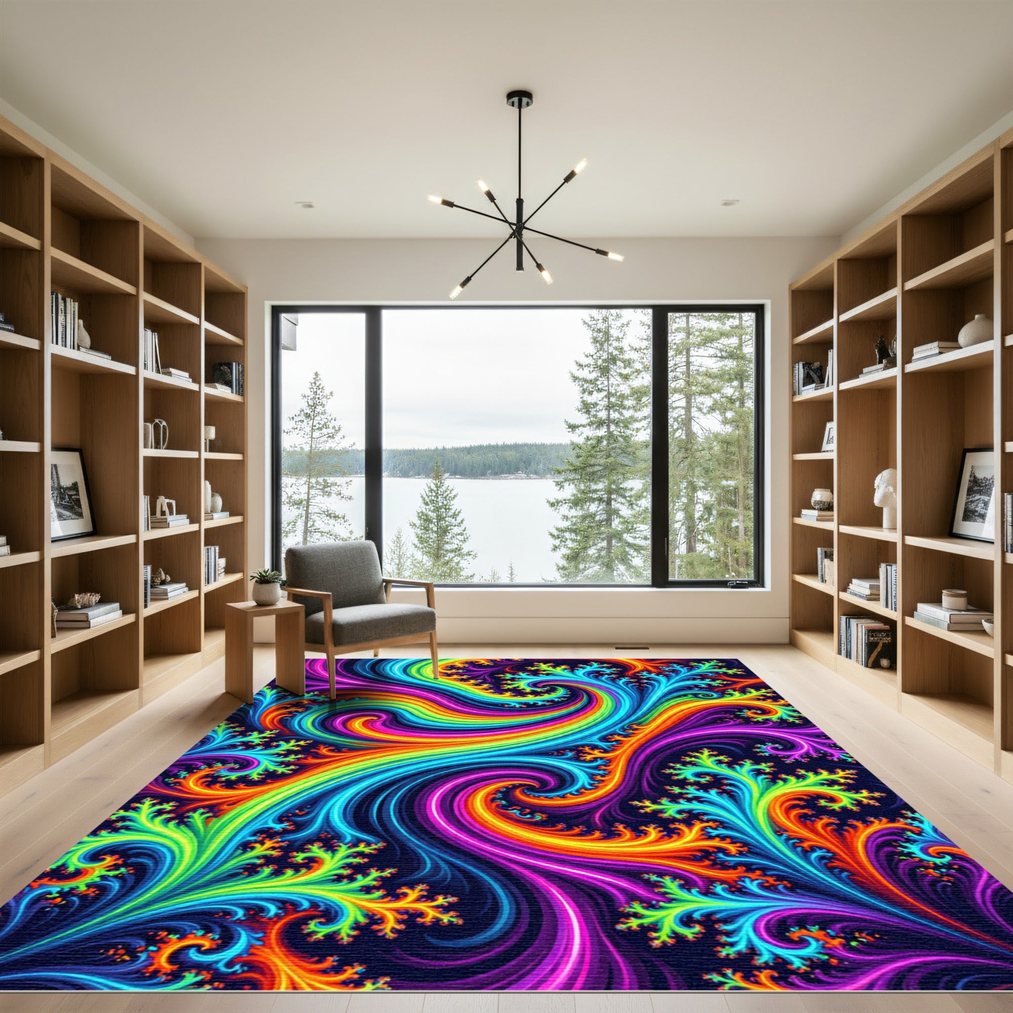 Vibrant Psychedelic Fractal Swirl Art Rug