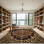 Ornate Gold Burgundy Floral Medallion Rug