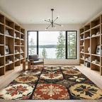 Rustic Terracotta Floral Tile Patchwork Rug