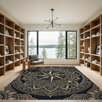 Golden Compass Mandala Black Area Rug